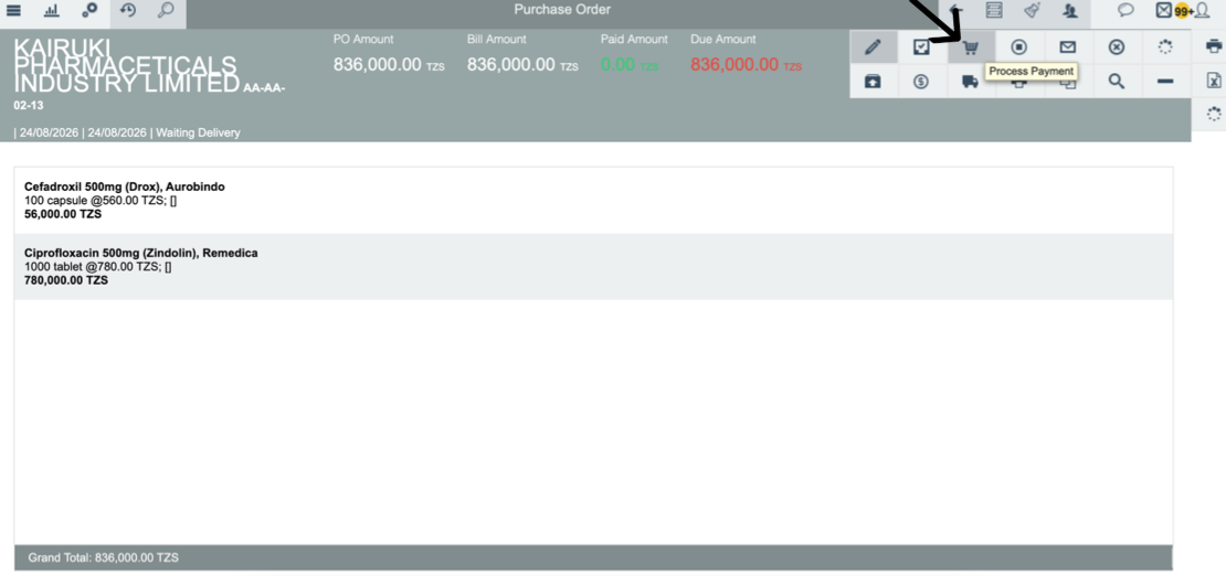 Process Payment button on PO details