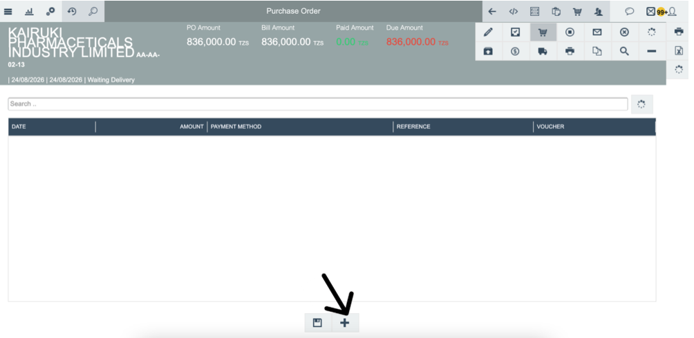 Payment section with Add/Plus button
