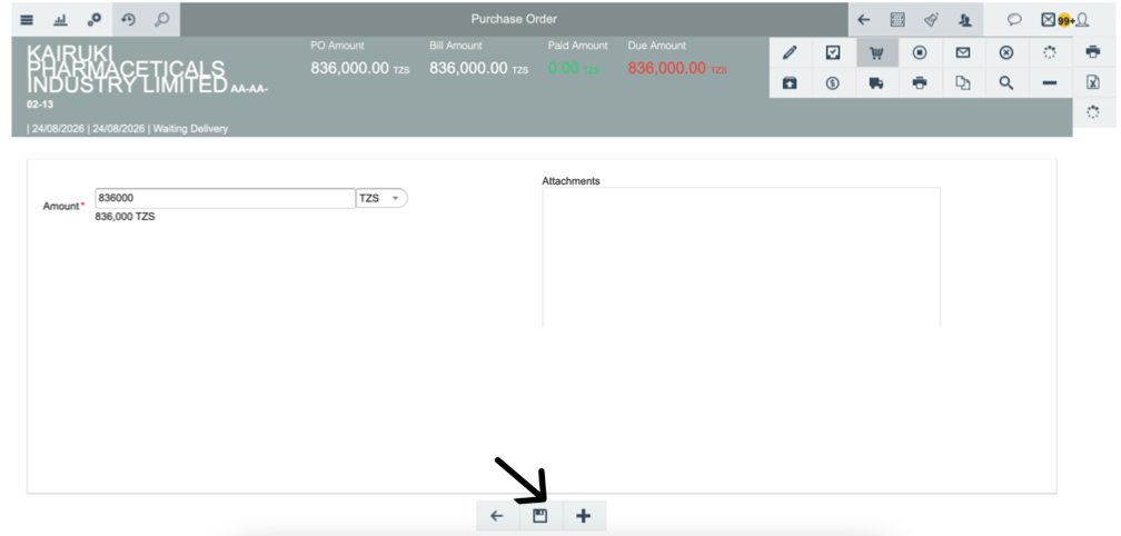 Save button on payment entry