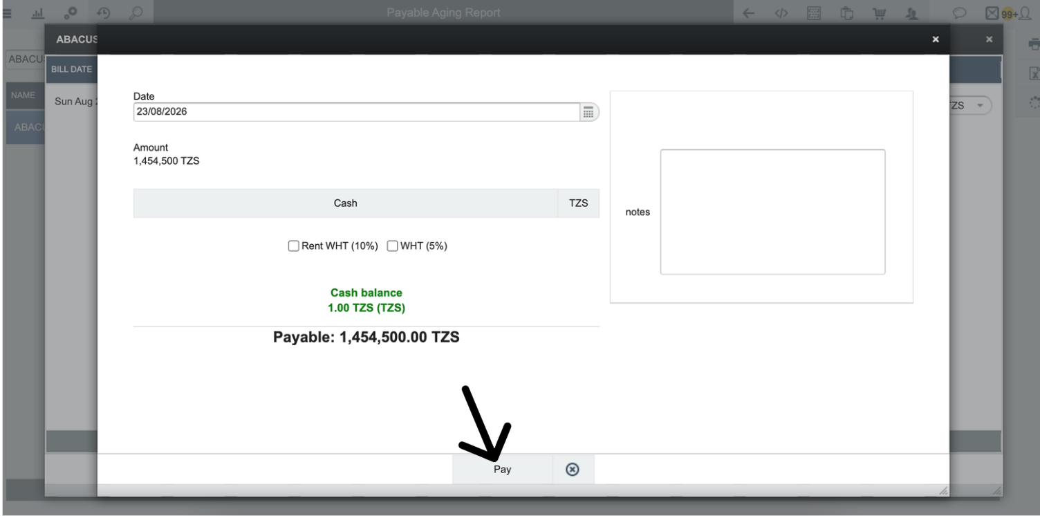 Cash box selection dropdown