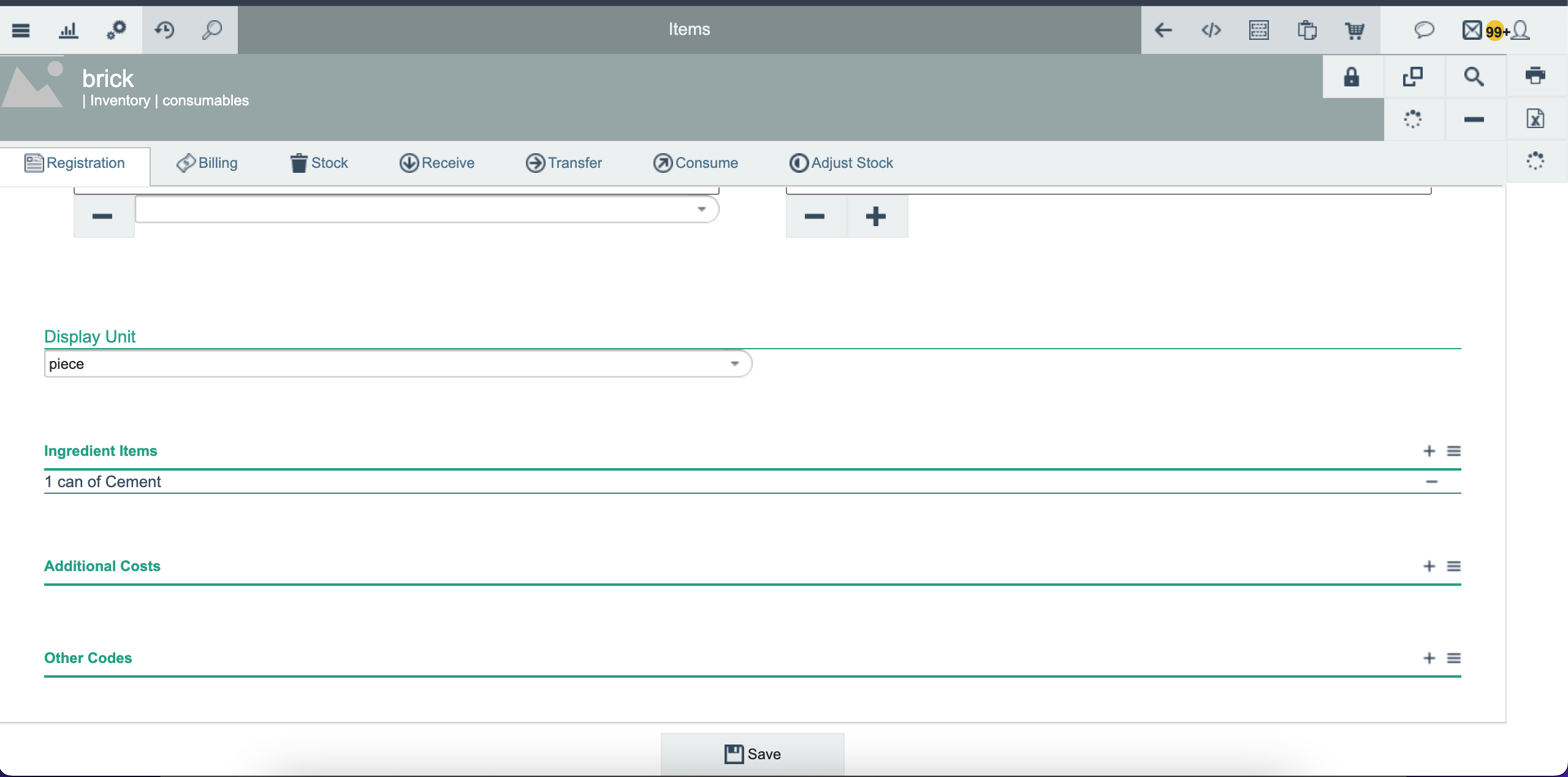 Add ingredient items to a manufacturing item Add ingredient items to a manufacturing item