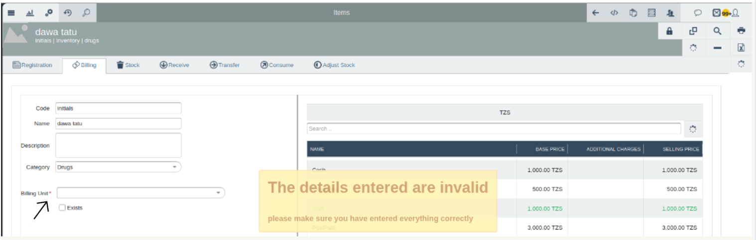 Billing error occured