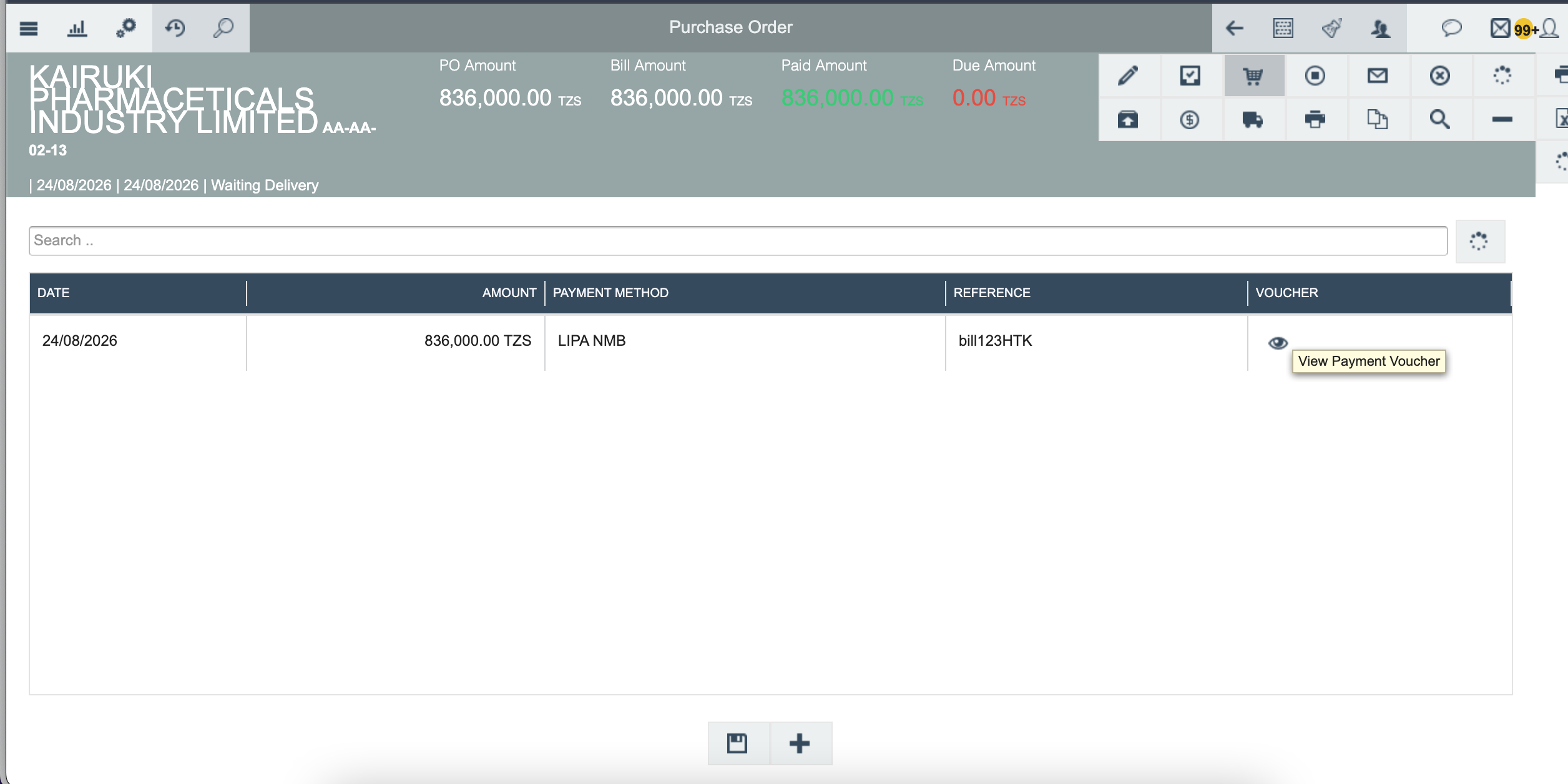 Payment history showing voucher