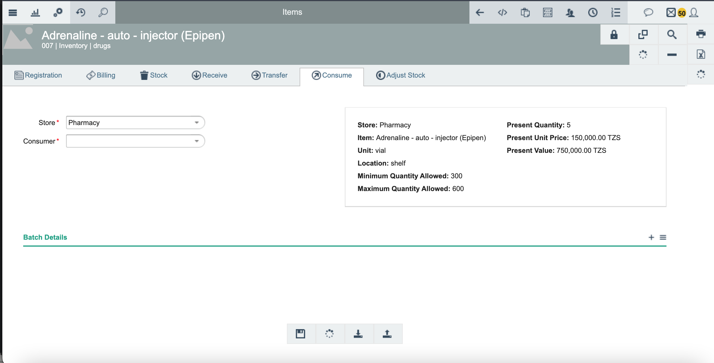 Navigation tabs on the item details panel