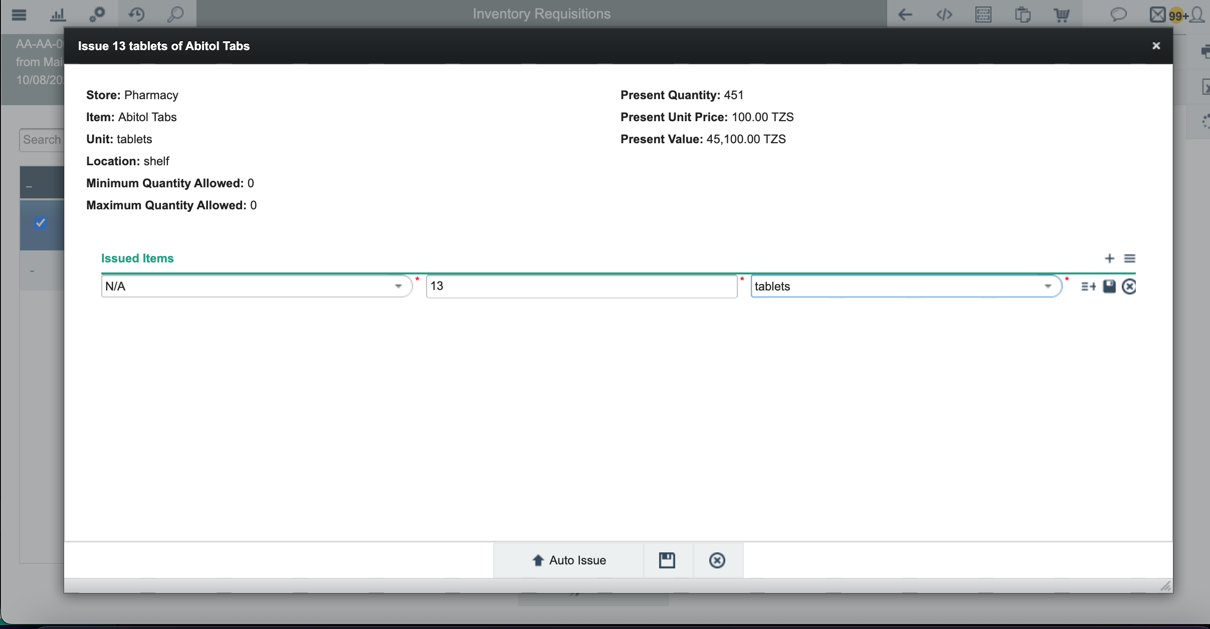 Choose Out Issue or a specific batch