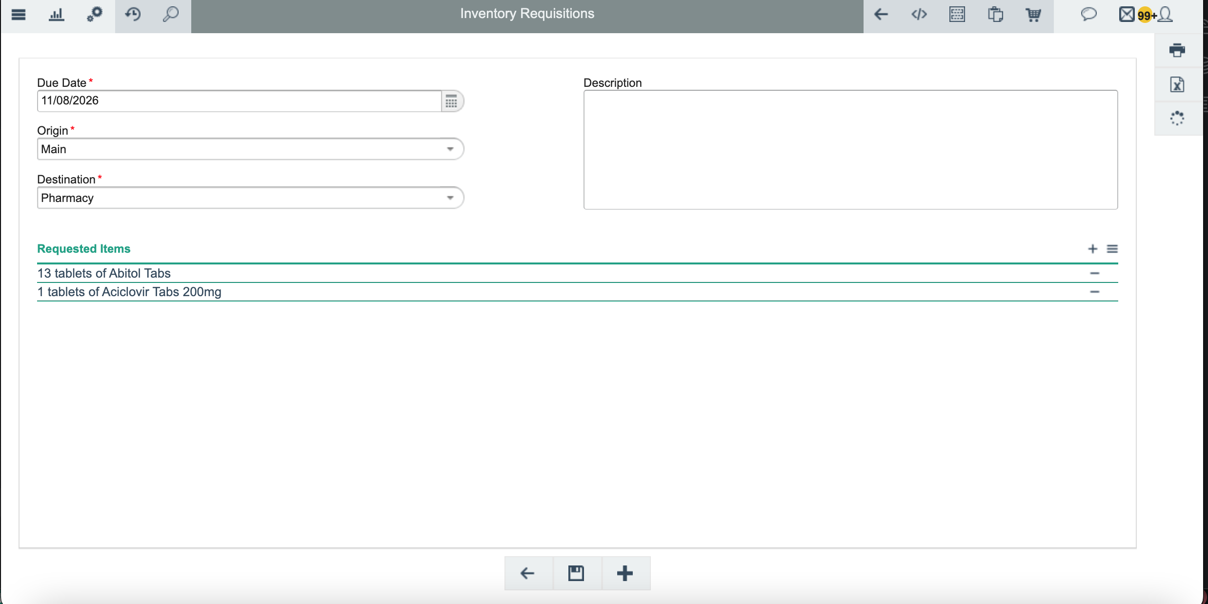 Fill in requisition details