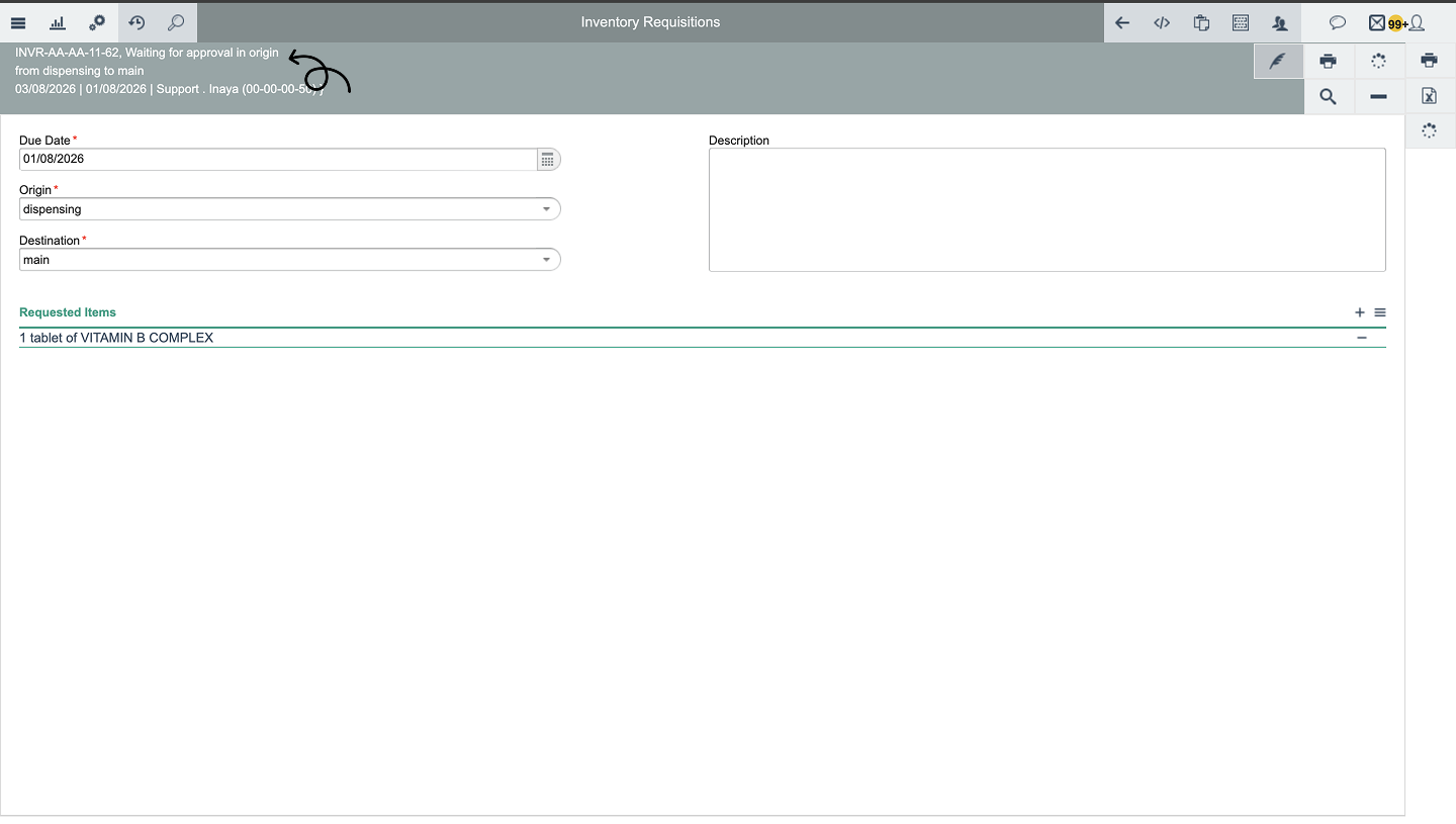 Inventory reqiusition aproval origin