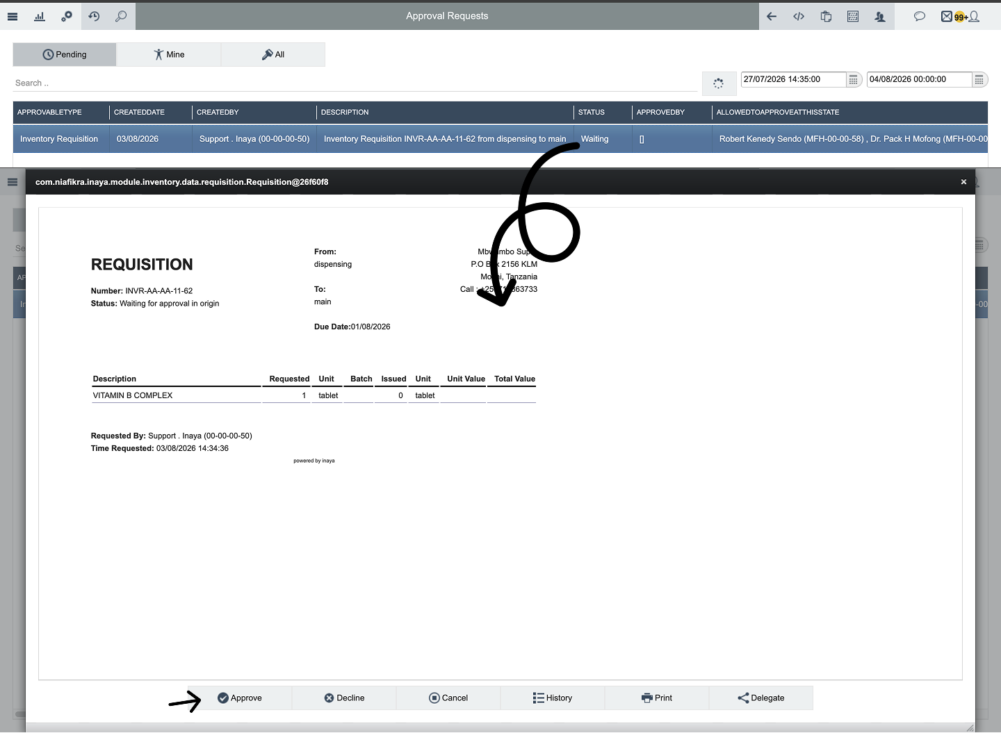 Inventory requisition aprove