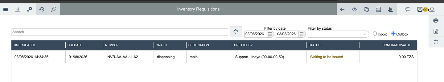 Inventory requisition wait to issued