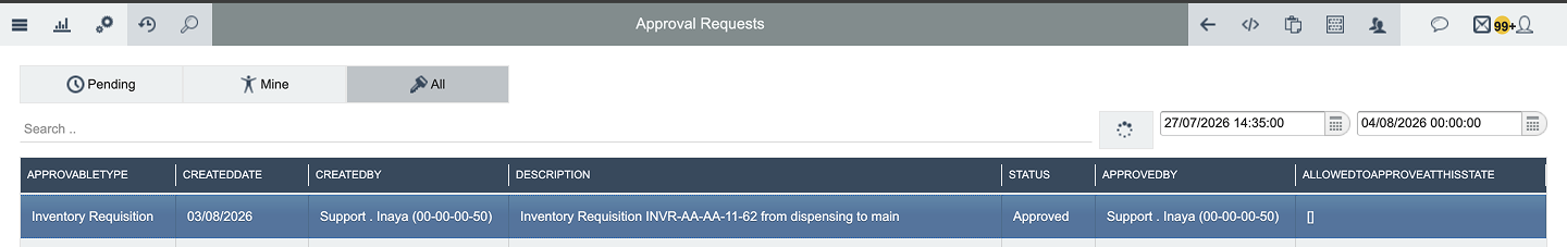 Inventory requisiton aproved