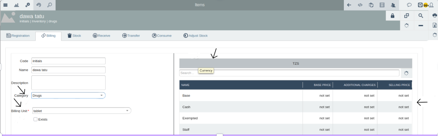 Select currency and configure item price