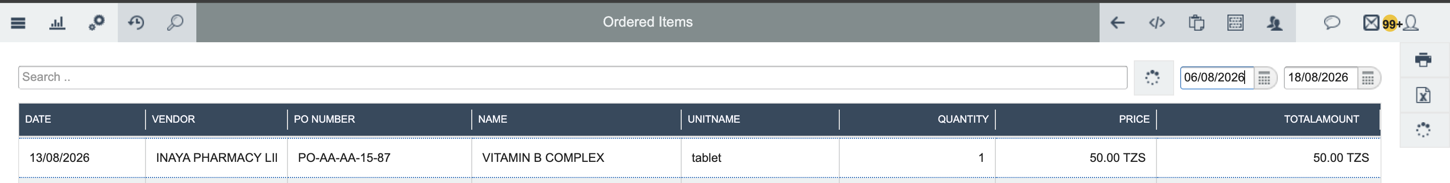 Ordered items