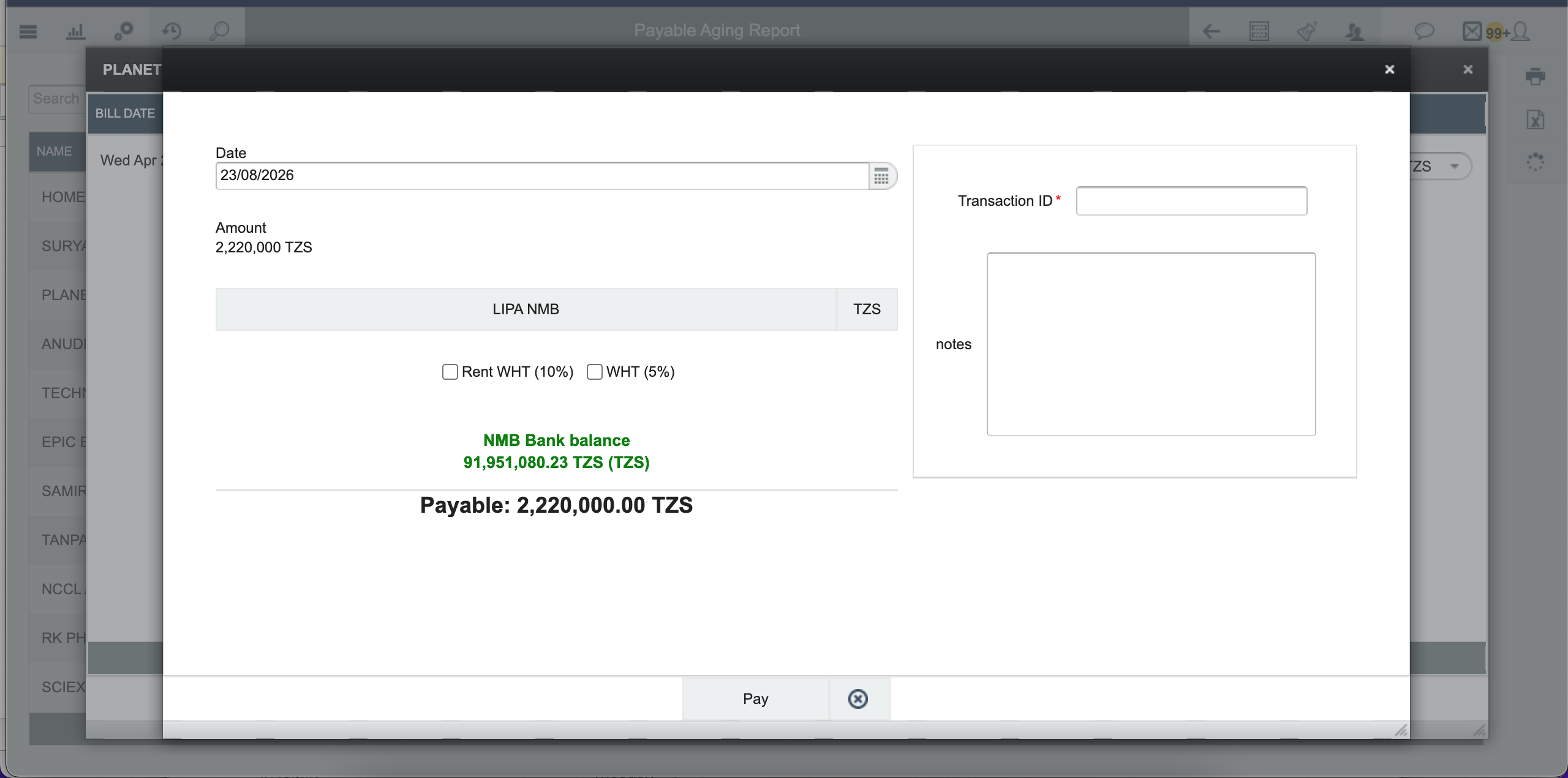 Pay button on payment screen