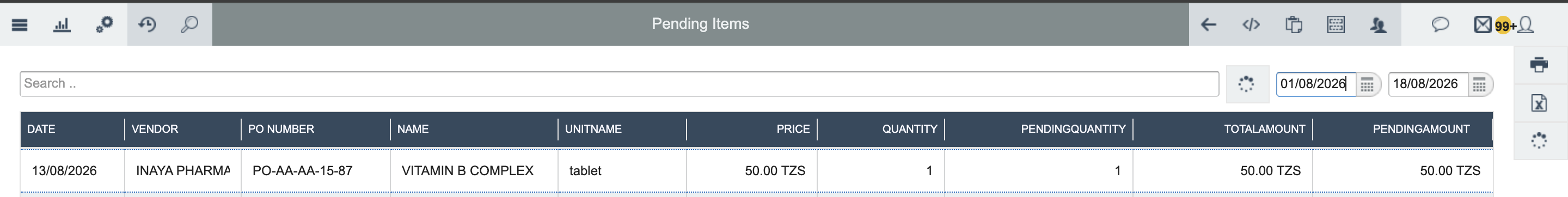 Pending items