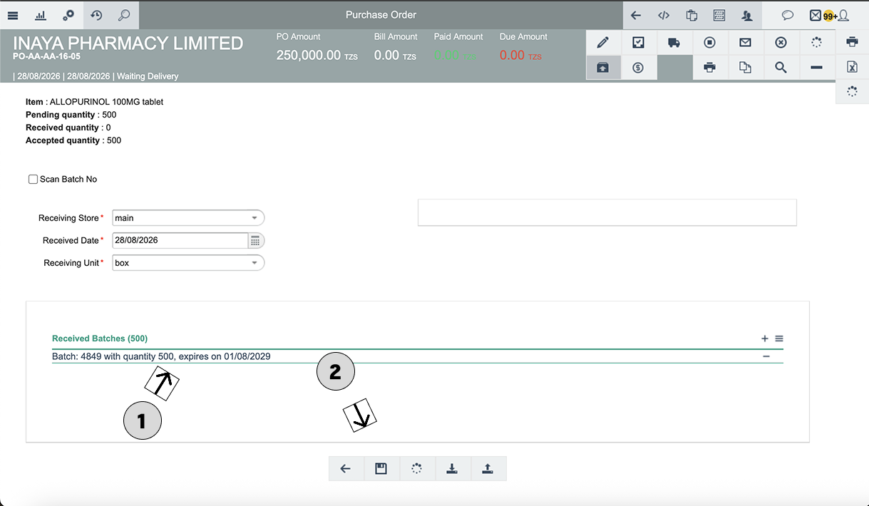 Po saved batch and confirm