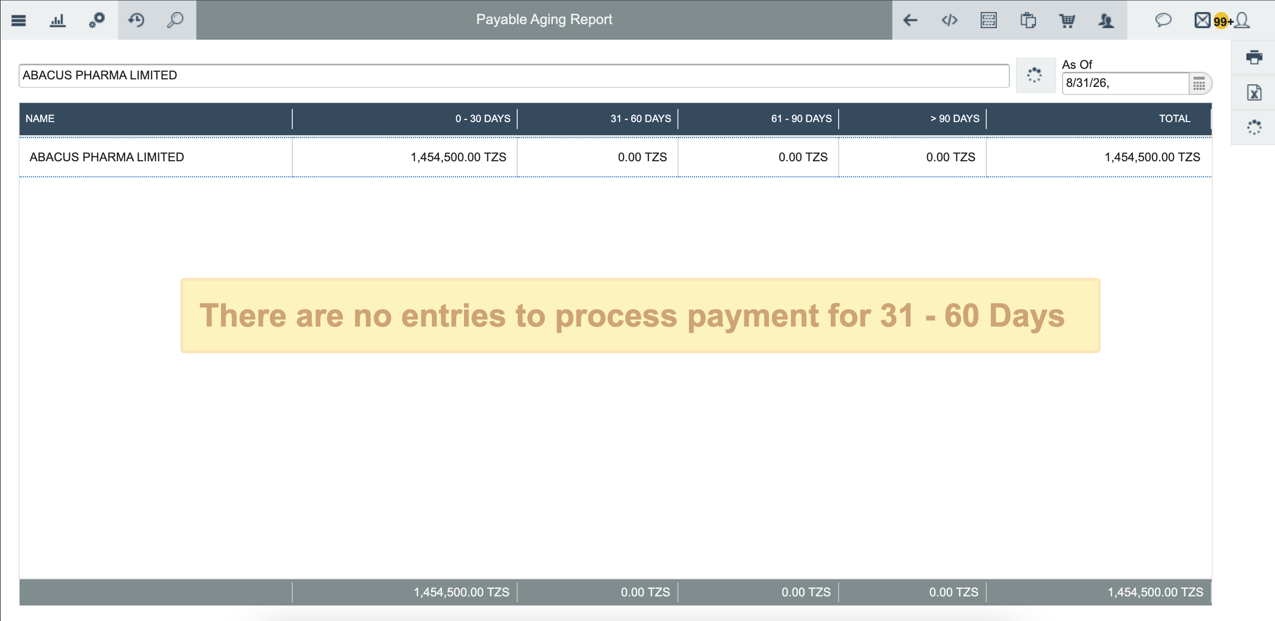 Error when clicking wrong aging column