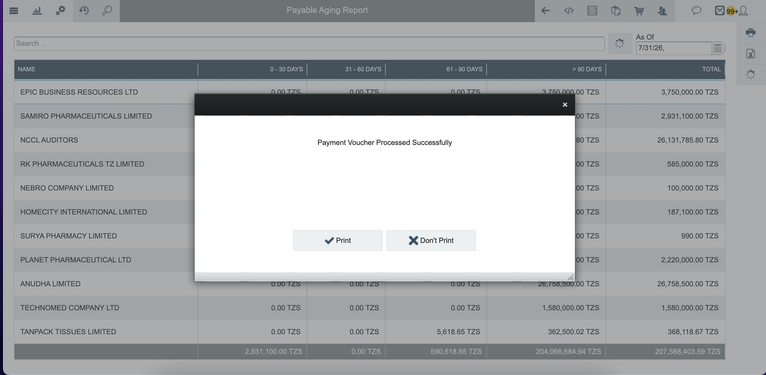 Print options after successful payment