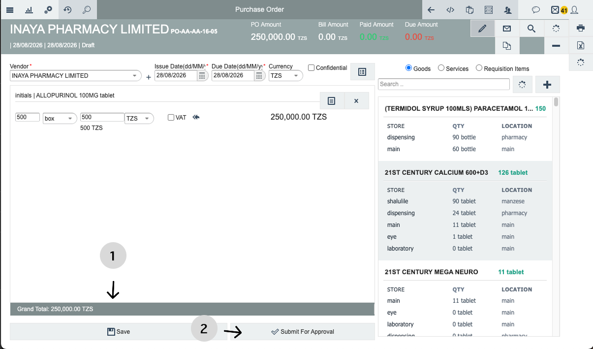 Procurement submit for approval