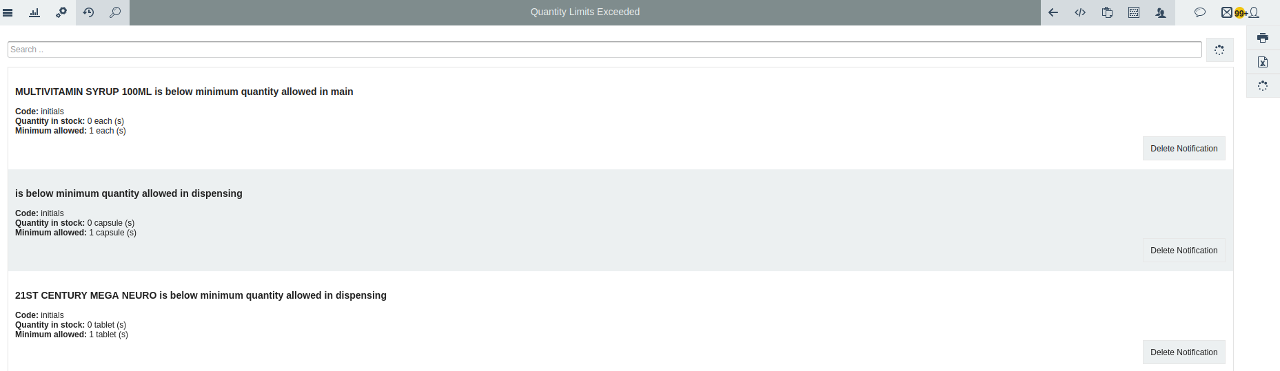 Quantity limits report Quantity limits report