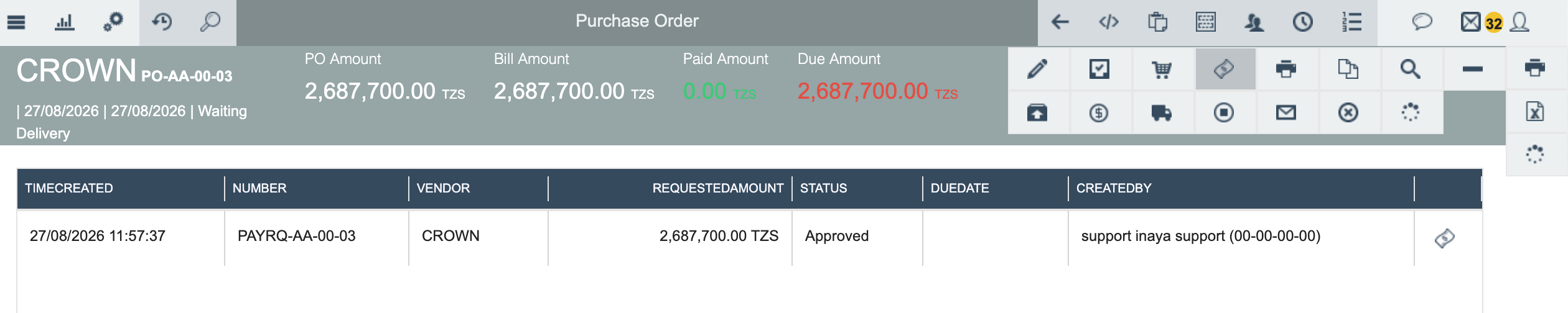 Payment Requests list showing a request with Approved status