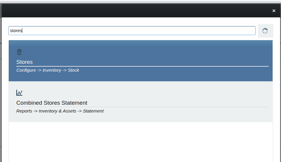 Searching for Stores in the search panel Searching for Stores in the search panel