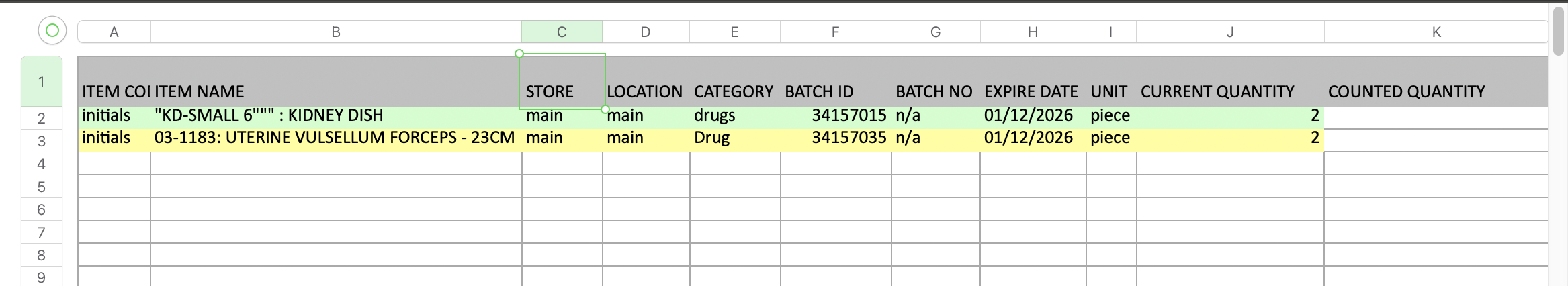 Stock taking spreadsheet 2