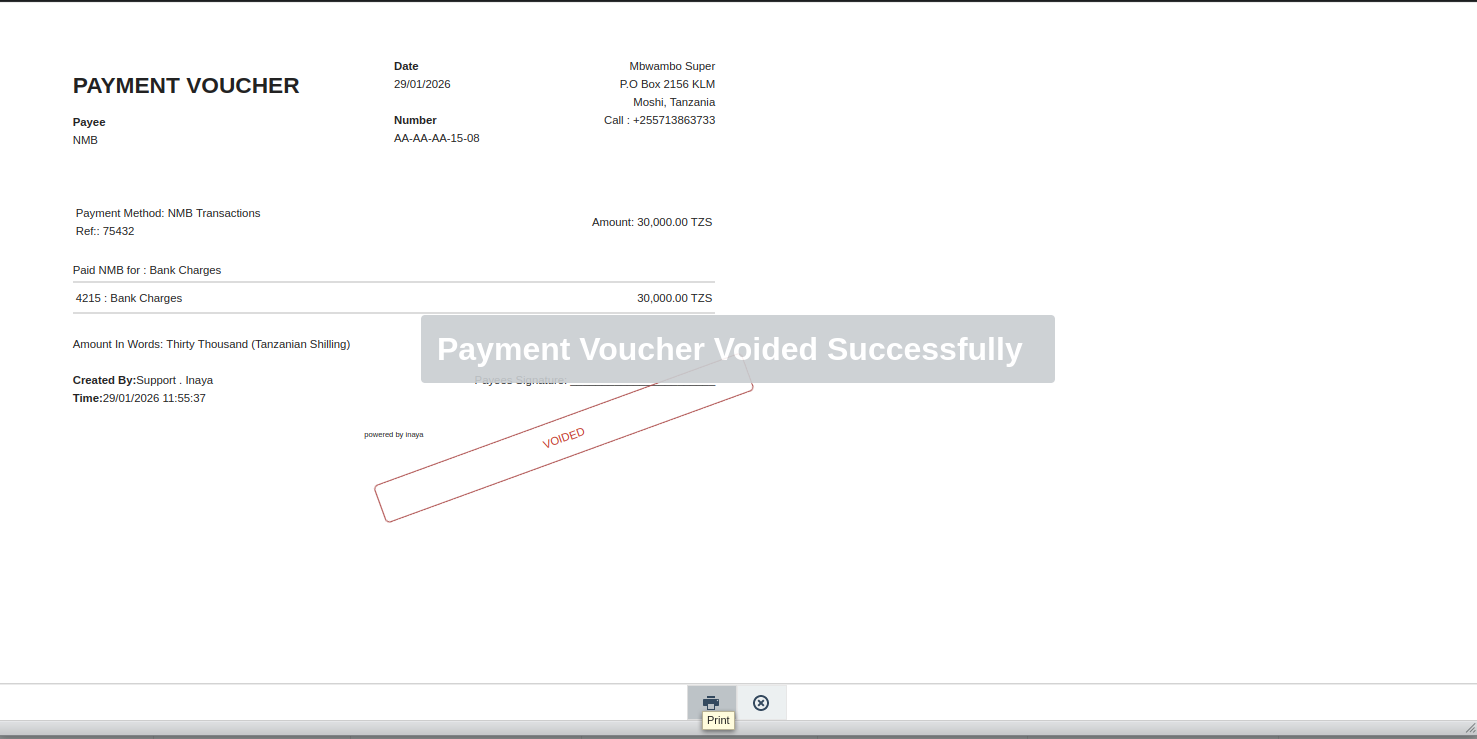 Voided successful